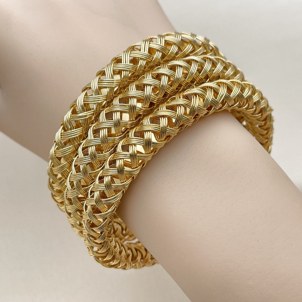 Oro Laminado Trio Bangle, Gold Filled Style Twist Design, Polished, Golden Finish