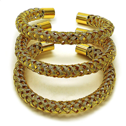 Oro Laminado Trio Bangle, Gold Filled Style Twist Design, Polished, Golden Finish