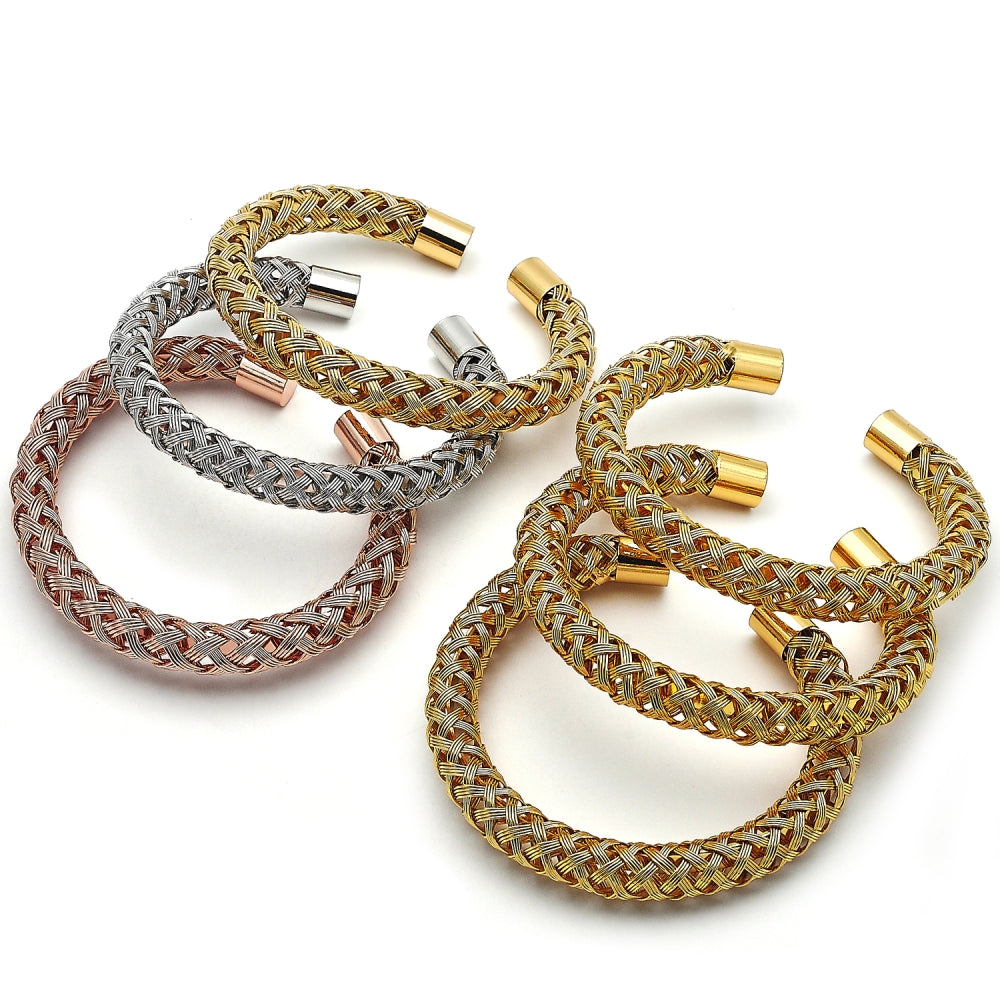 Oro Laminado Trio Bangle, Gold Filled Style Twist Design, Polished, Golden Finish