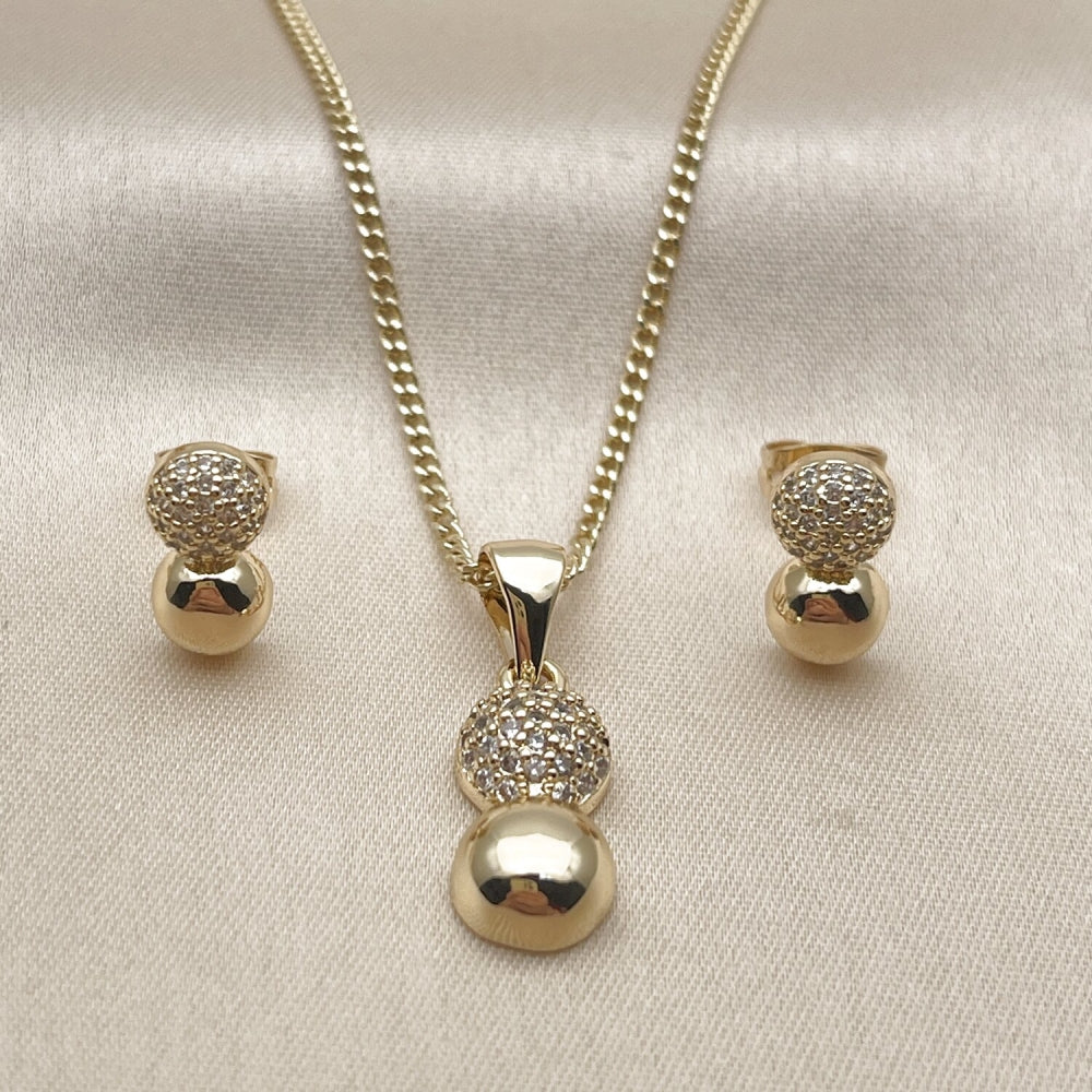 Oro Laminado Earring and Pendant Adult Set, Gold Filled Style Ball and Infinite Design, with White Micro Pave, Polished, Golden Finish
