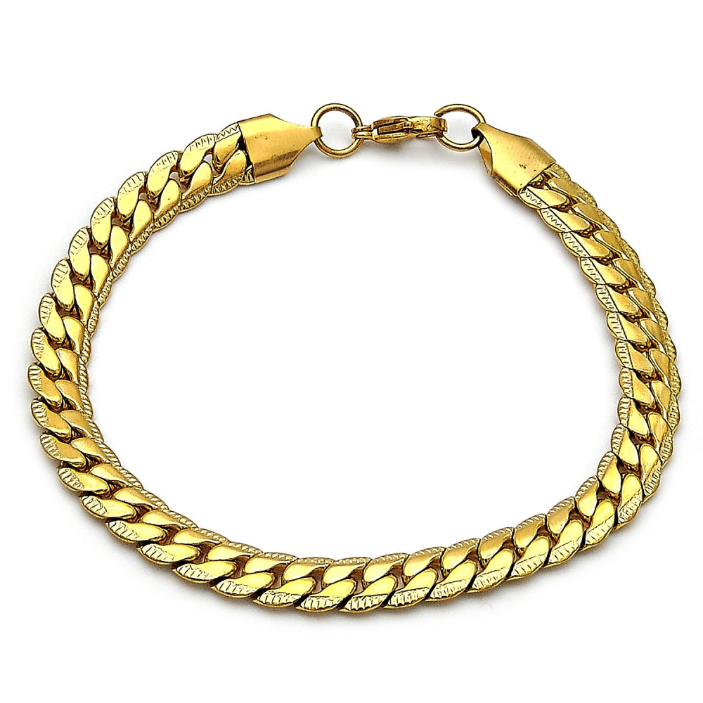 Stainless Steel Basic Bracelet, Curb Design, Polished, Golden Finish