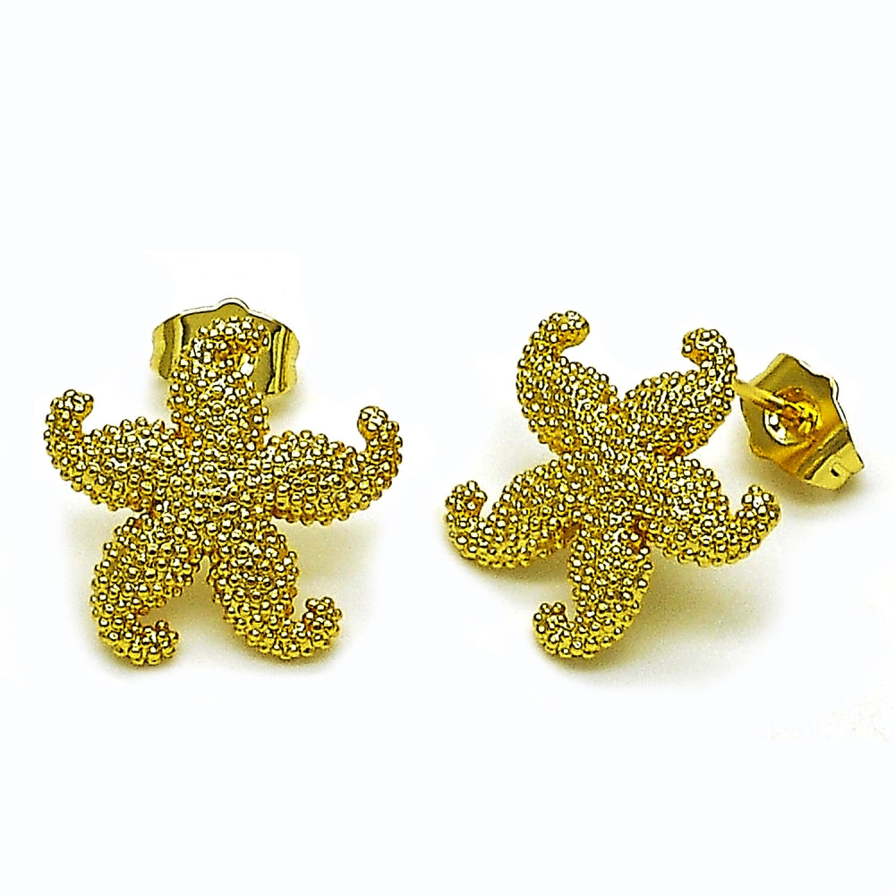 Oro Laminado Stud Earring, Gold Filled Style Star Design, Polished, Golden Finish