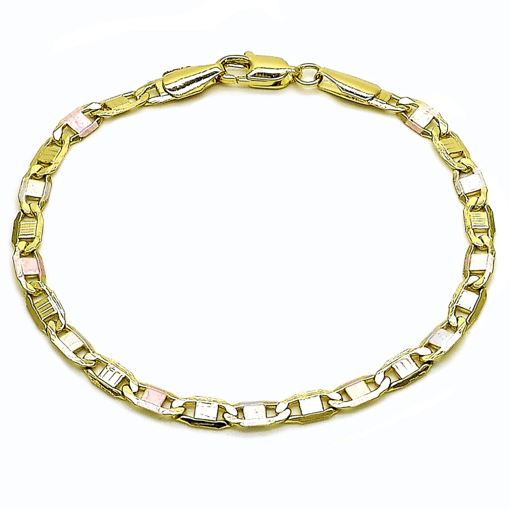 Oro Laminado Basic Bracelet, Gold Filled Style Mariner Design, Polished, Tricolor