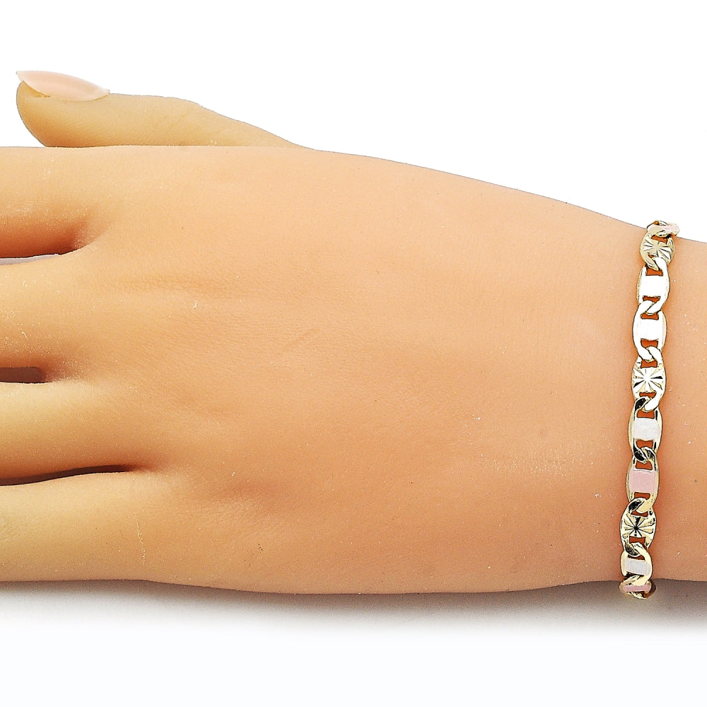 Oro Laminado Basic Bracelet, Gold Filled Style Mariner Design, Diamond Cutting Finish, Tricolor