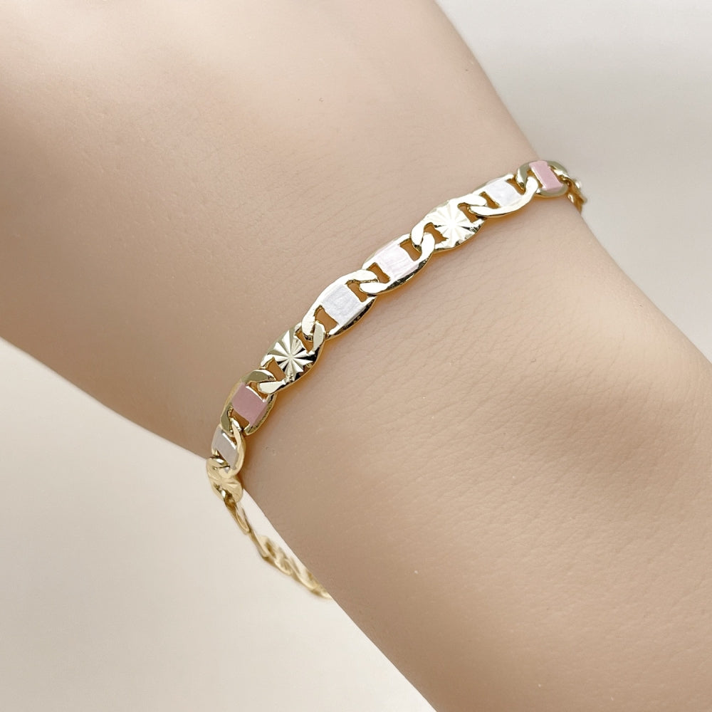 Oro Laminado Basic Bracelet, Gold Filled Style Mariner Design, Diamond Cutting Finish, Tricolor