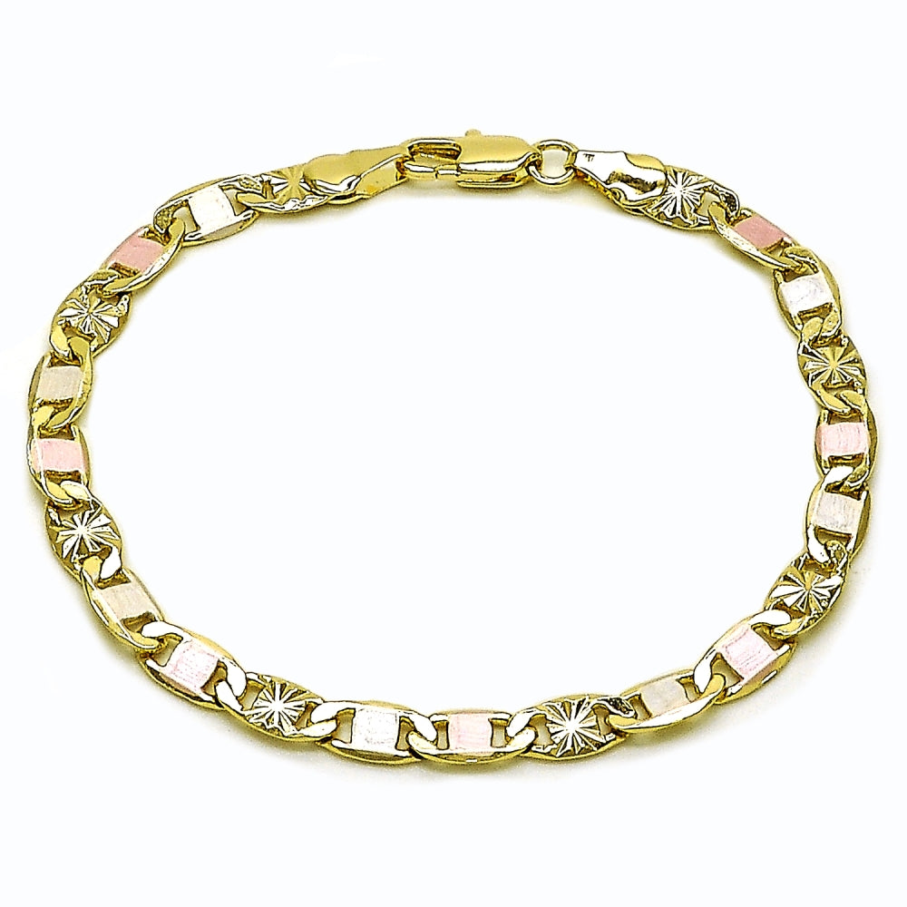 Oro Laminado Basic Bracelet, Gold Filled Style Mariner Design, Diamond Cutting Finish, Tricolor