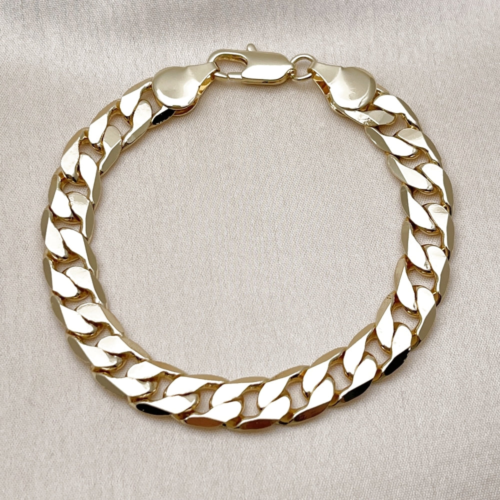 Oro Laminado Basic Bracelet, Gold Filled Style Curb Design, Polished, Golden Finish