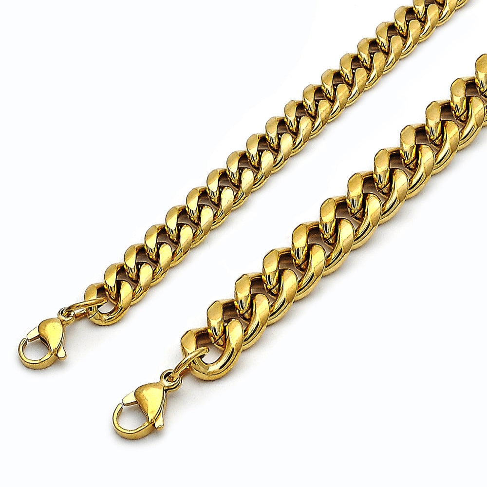 Stainless Steel Basic Bracelet, Miami Cuban Design, Polished, Golden Finish
