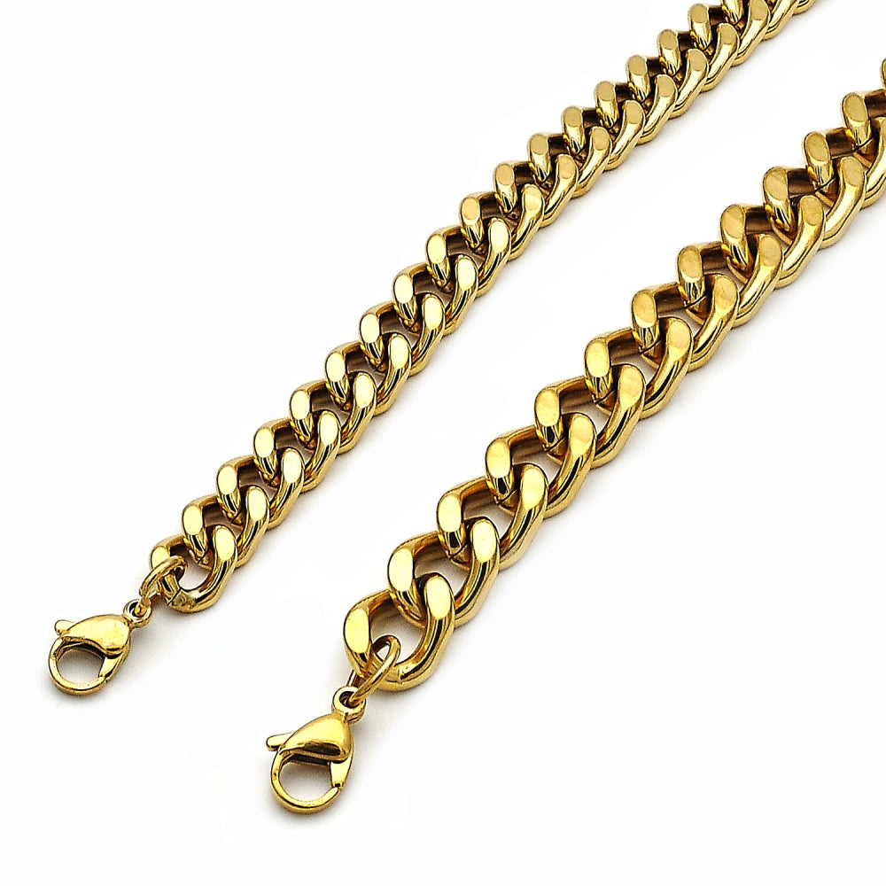 Stainless Steel Basic Bracelet, Miami Cuban Design, Polished, Golden Finish