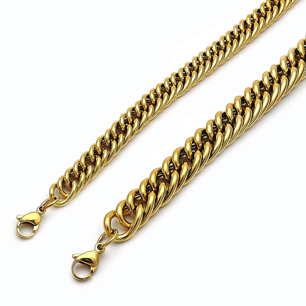 Stainless Steel Basic Bracelet, Miami Cuban Design, Polished, Golden Finish
