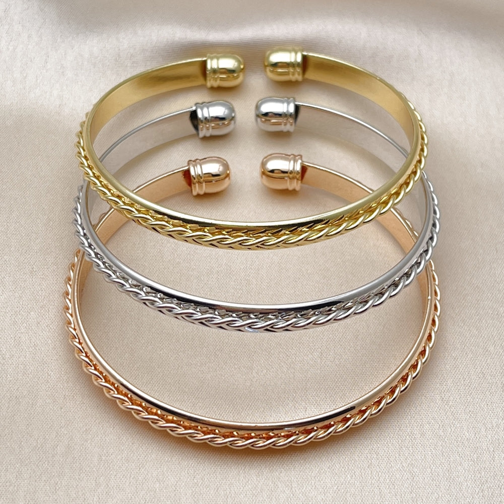 Oro Laminado Trio Bangle, Gold Filled Style Twist Design, Polished, Tricolor