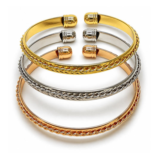 Oro Laminado Trio Bangle, Gold Filled Style Twist Design, Polished, Tricolor