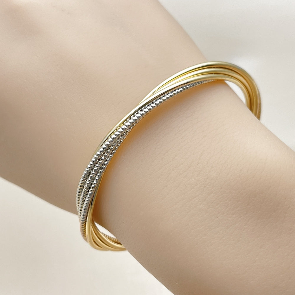 Oro Laminado Individual Bangle, Gold Filled Style Twist Design, Diamond Cutting Finish, Tricolor