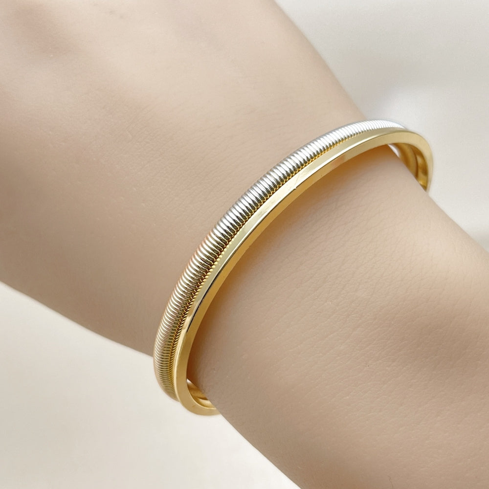 Oro Laminado Individual Bangle, Gold Filled Style Twist Design, Polished, Tricolor
