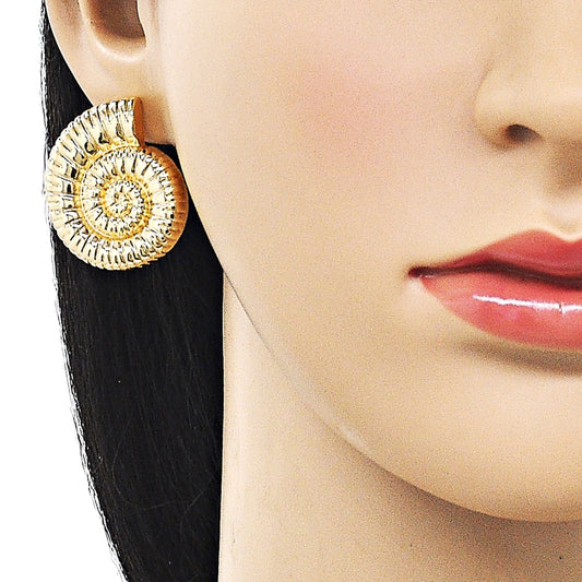 Oro Laminado Stud Earring, Gold Filled Style Snail Design, Polished, Golden Finish