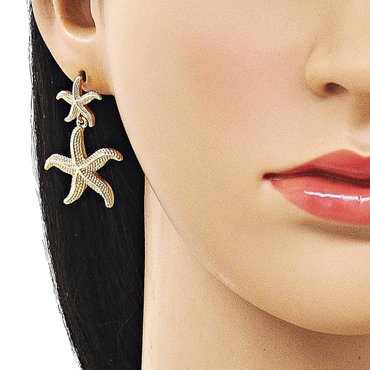 Oro Laminado Stud Earring, Gold Filled Style Star Design, Diamond Cutting Finish, Golden Finish