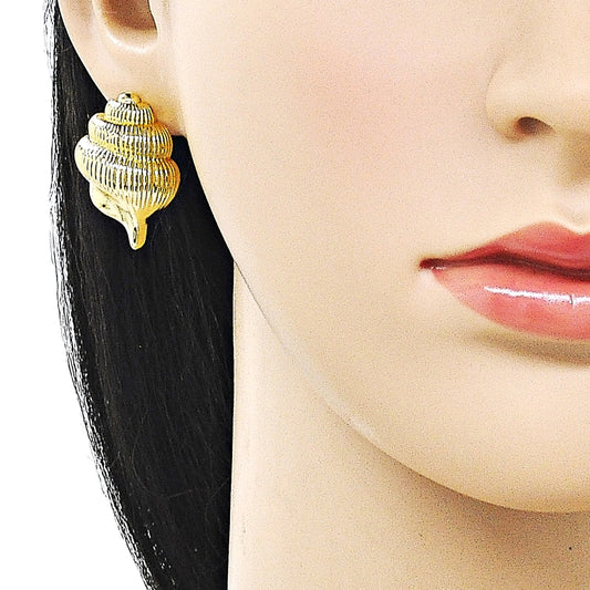 Oro Laminado Stud Earring, Gold Filled Style Snail Design, Polished, Golden Finish