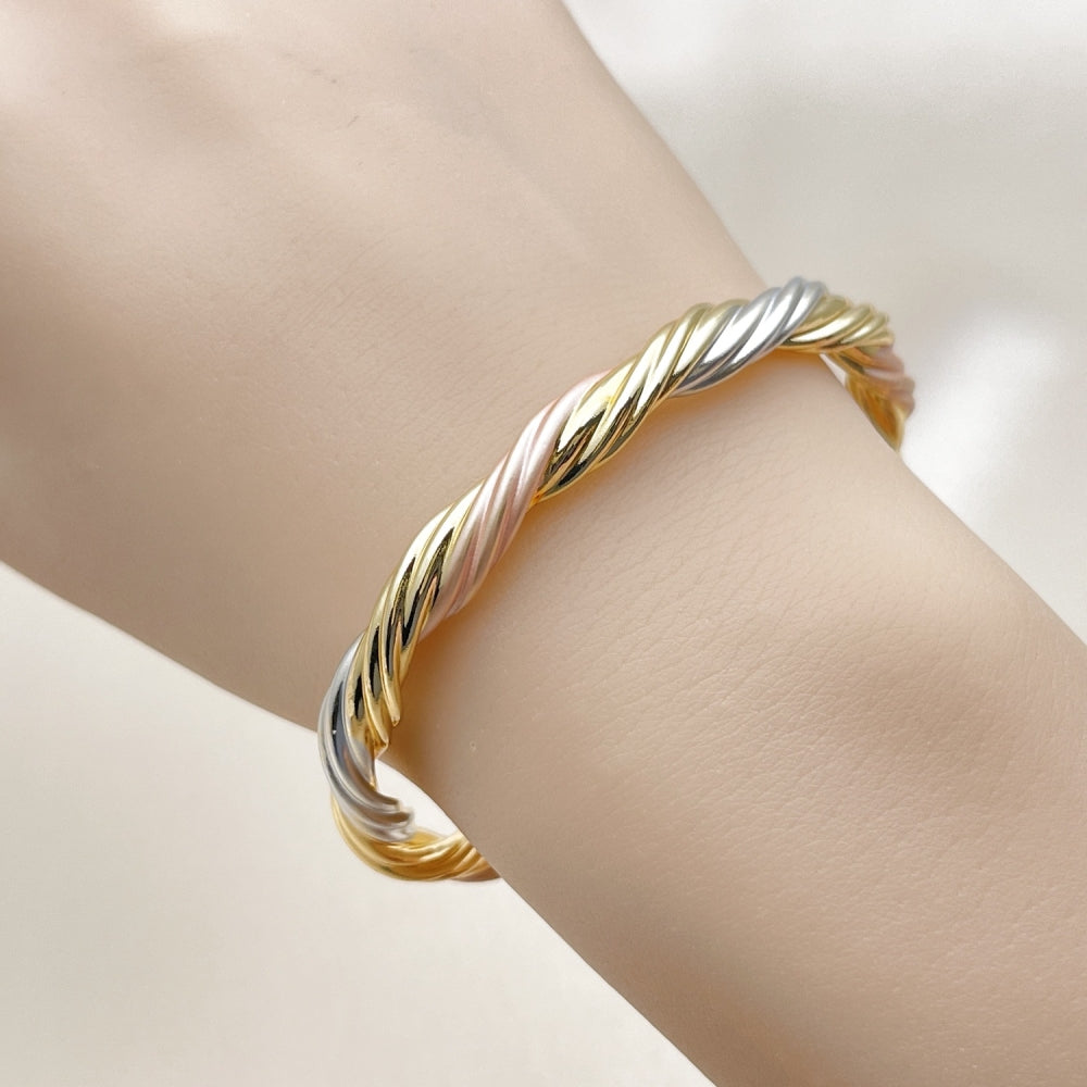 Oro Laminado Individual Bangle, Gold Filled Style Twist and Hollow Design, Polished, Tricolor