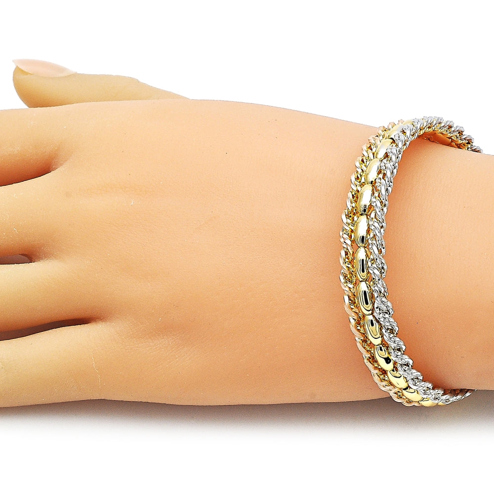 Oro Laminado Individual Bangle, Gold Filled Style Twist and Ball Design, Polished, Tricolor