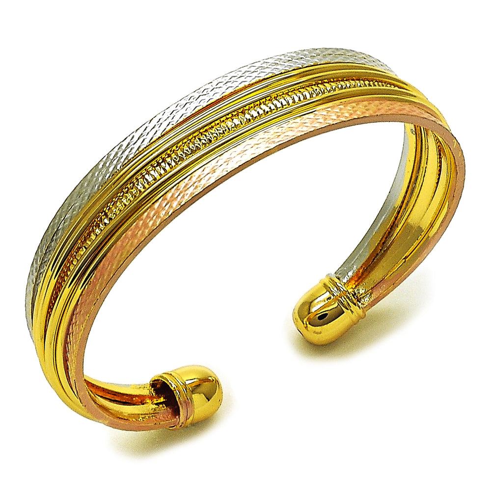 Oro Laminado Individual Bangle, Gold Filled Style Diamond Cutting Finish, Tricolor