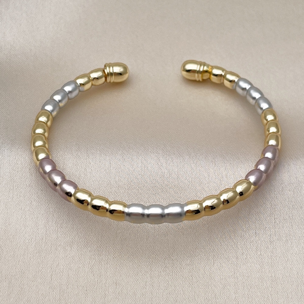 Oro Laminado Individual Bangle, Gold Filled Style Hollow Design, Polished, Tricolor