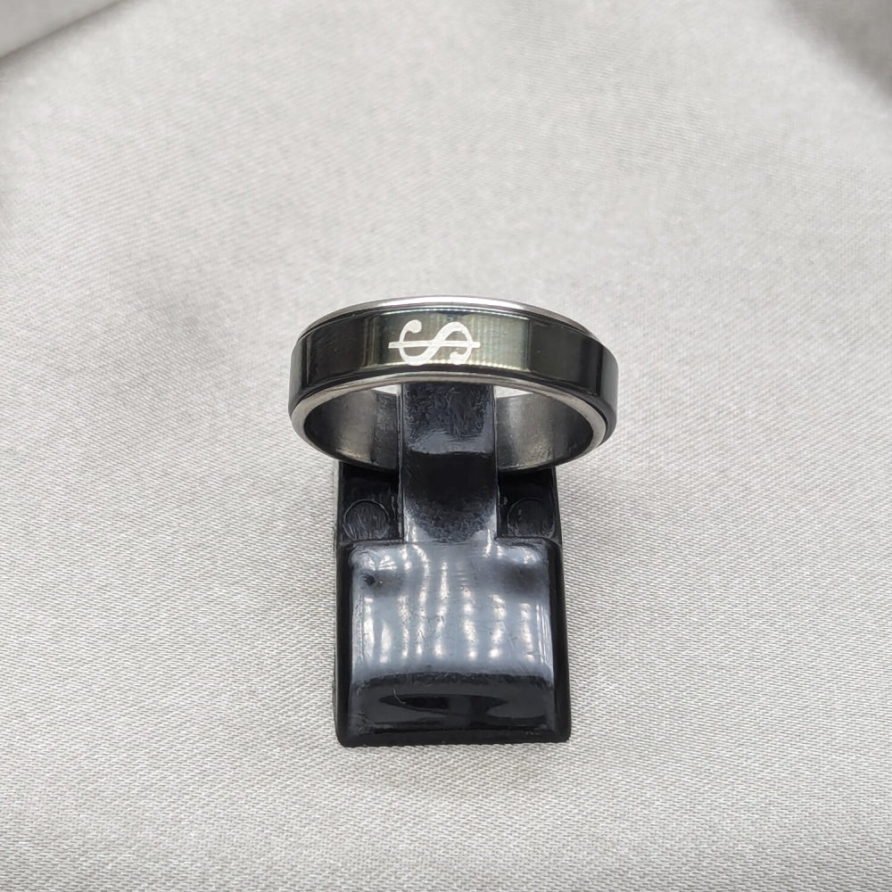 Stainless Steel Mens Ring, Flower and Scorpion Design, Black Enamel Finish, Steel Finish