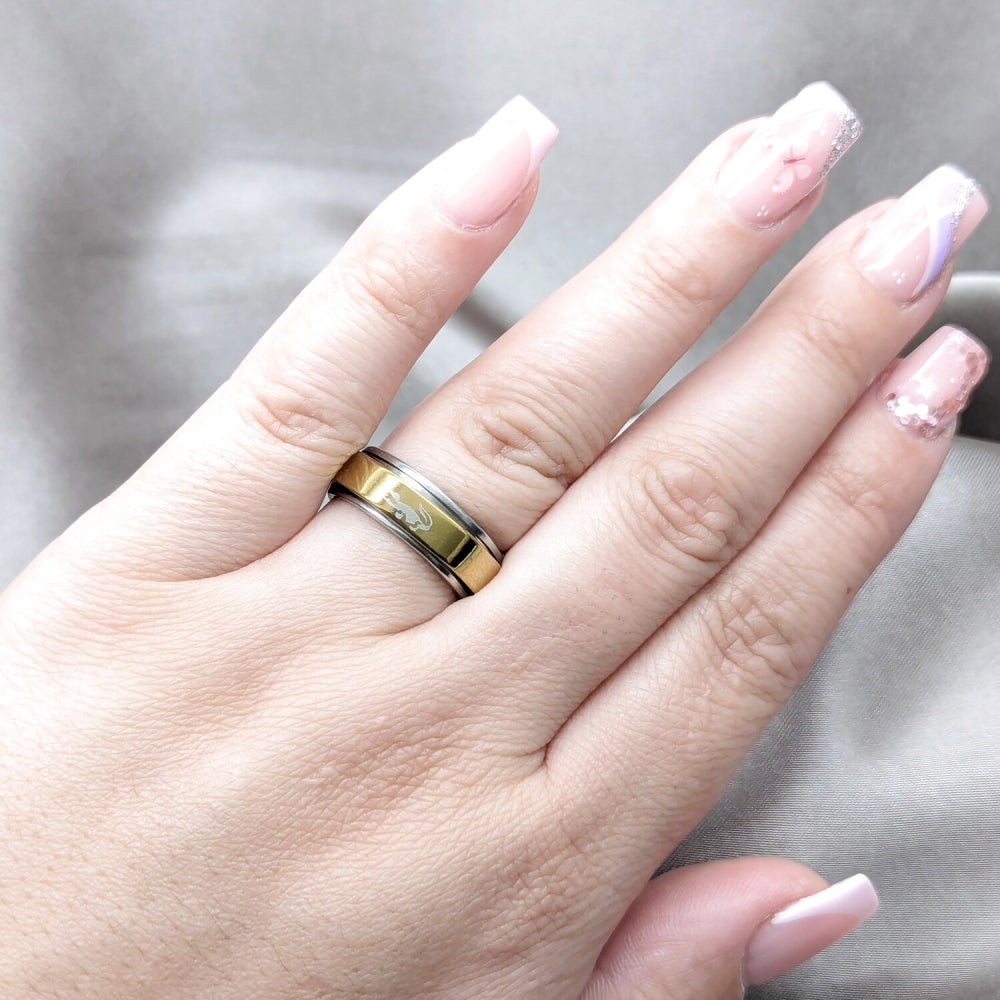 Stainless Steel Mens Ring, Butterfly and Dolphin Design, Polished, Two Tone