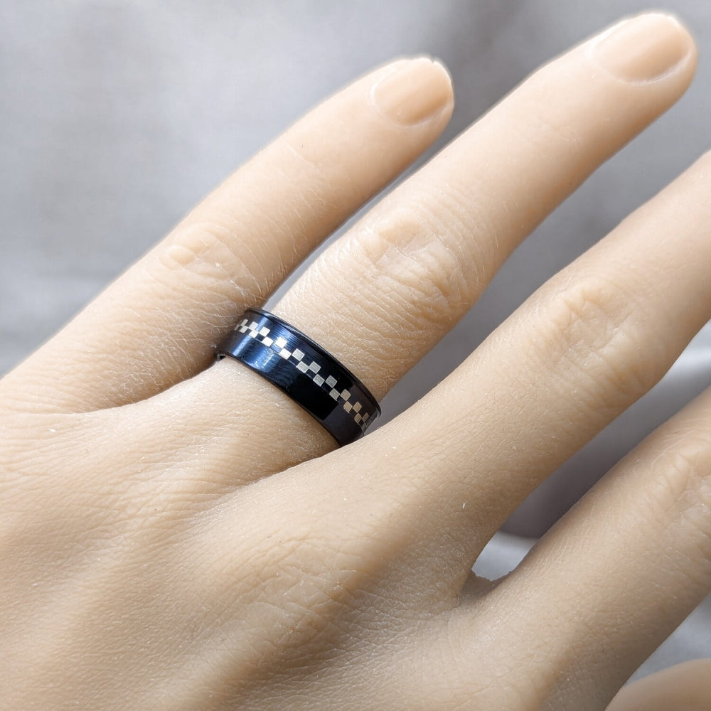 Stainless Steel Mens Ring, Polished, Black Rhodium Finish