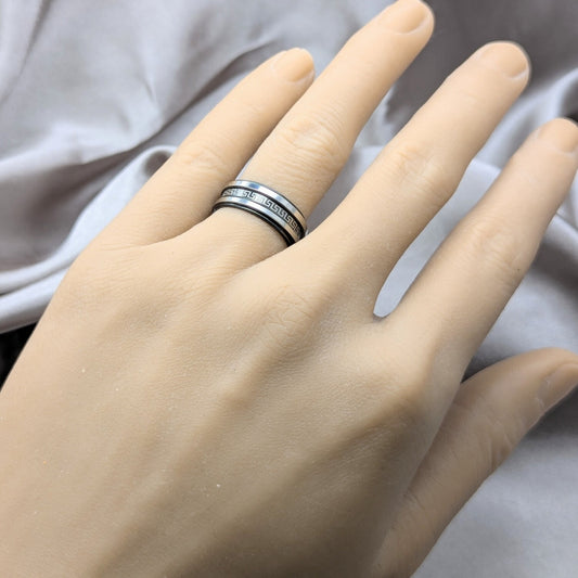 Stainless Steel Mens Ring, Double Design, Black Polished, Black Rhodium Finish