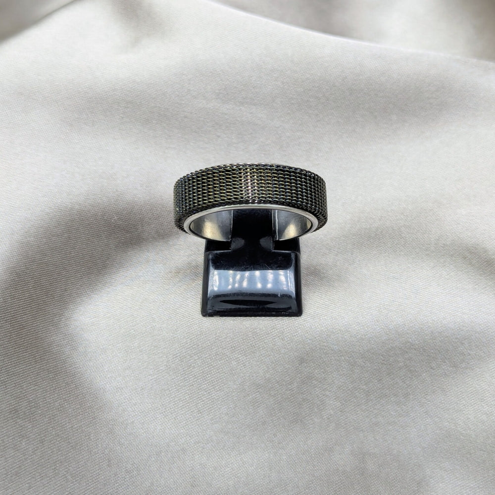 Stainless Steel Mens Ring, Double Design, Black Enamel Finish, Steel Finish