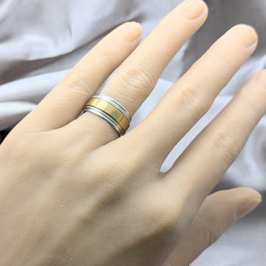 Stainless Steel Mens Ring, Cross and Double Design, Polished, Two Tone