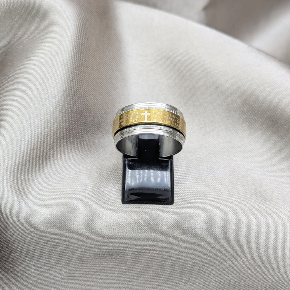 Stainless Steel Mens Ring, Cross and Double Design, Polished, Two Tone