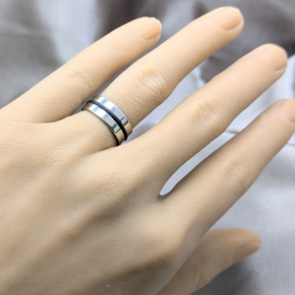 Stainless Steel Mens Ring, Polished, Two Tone