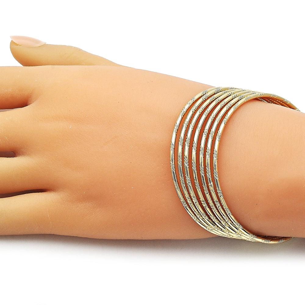 Oro Laminado Semanario Bangle, Gold Filled Style Diamond Cutting Finish, Golden Finish