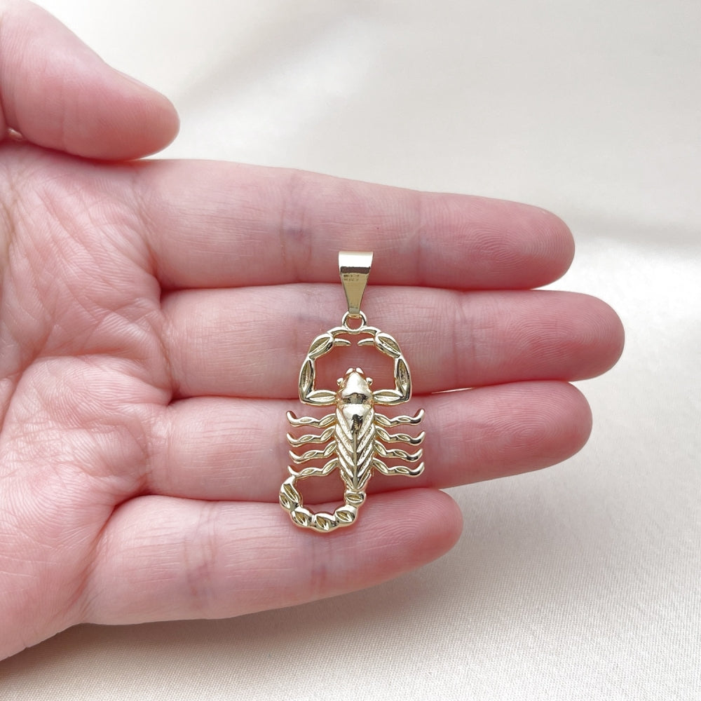 Oro Laminado Religious Pendant, Gold Filled Style Scorpion Design, Polished, Golden Finish