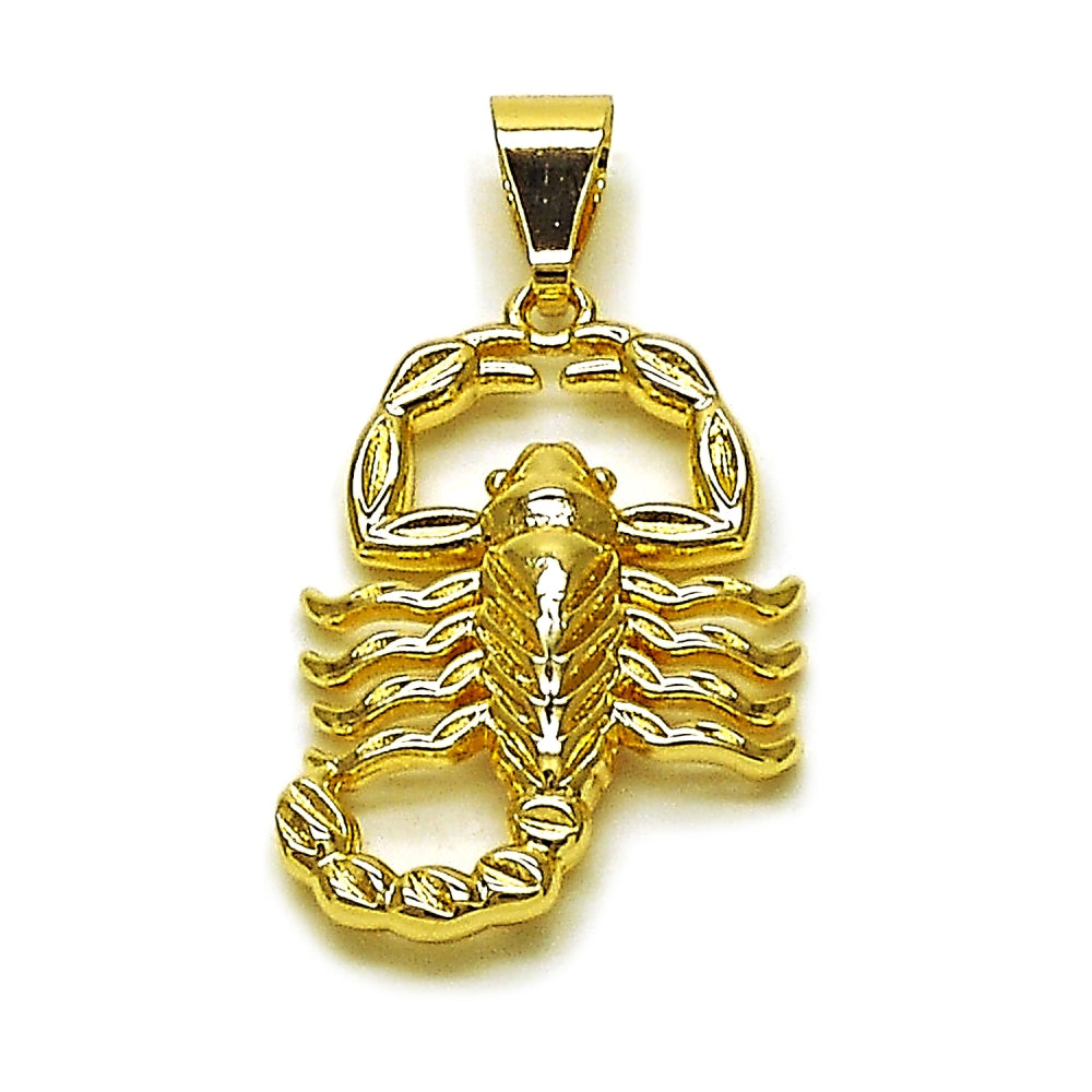 Oro Laminado Religious Pendant, Gold Filled Style Scorpion Design, Polished, Golden Finish