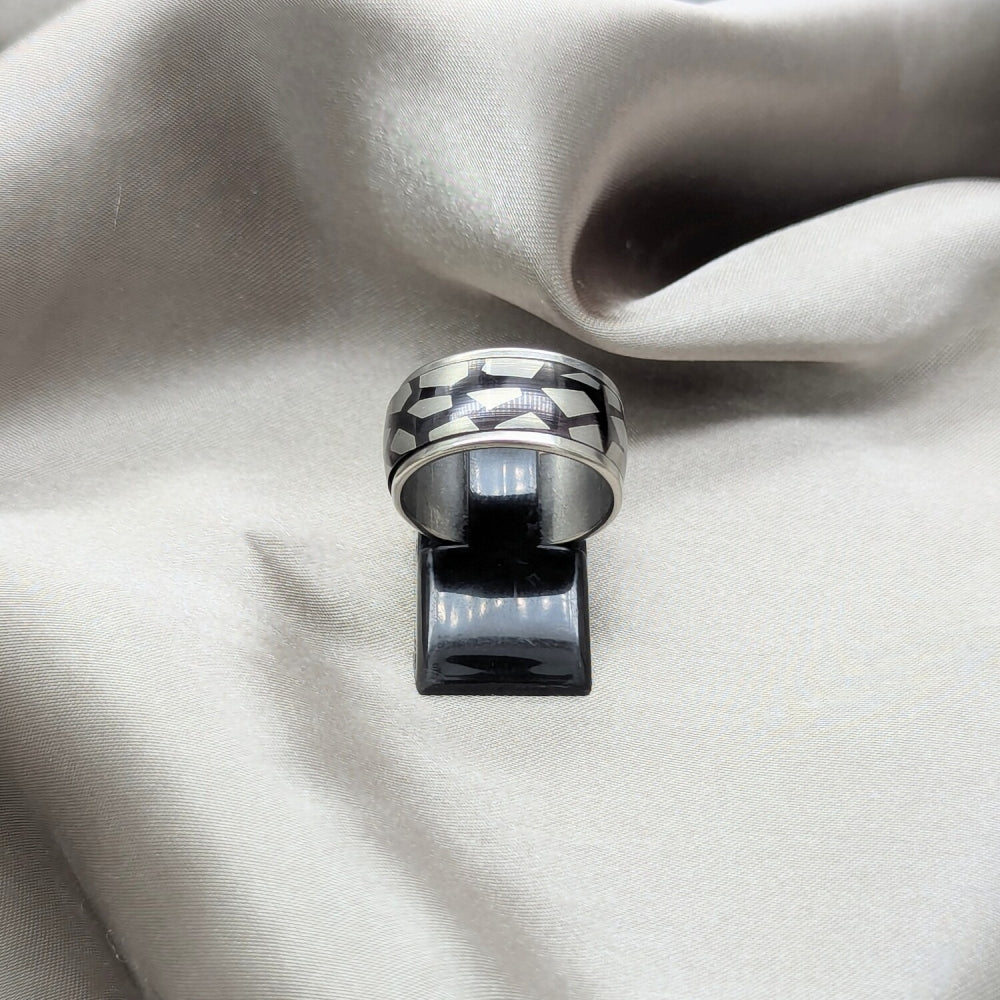 Stainless Steel Mens Ring, Double Design, Black Enamel Finish, Steel Finish