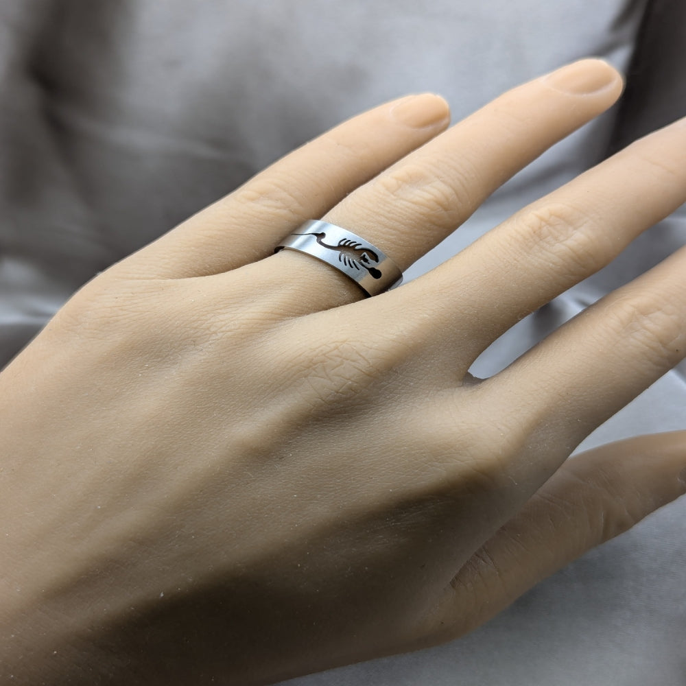 Stainless Steel Mens Ring, Butterfly and Scorpion Design, Polished, Steel Finish