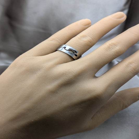 Stainless Steel Mens Ring, Butterfly and Scorpion Design, Polished, Steel Finish