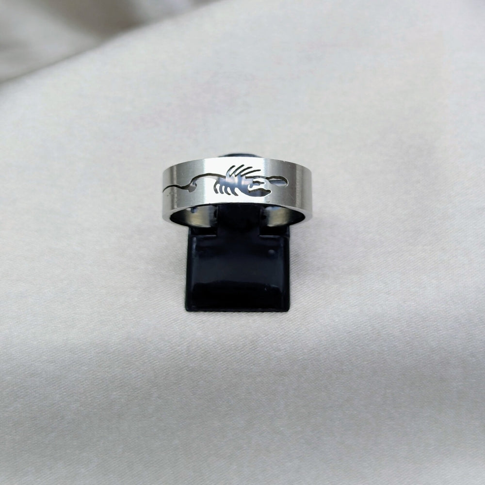 Stainless Steel Mens Ring, Butterfly and Scorpion Design, Polished, Steel Finish