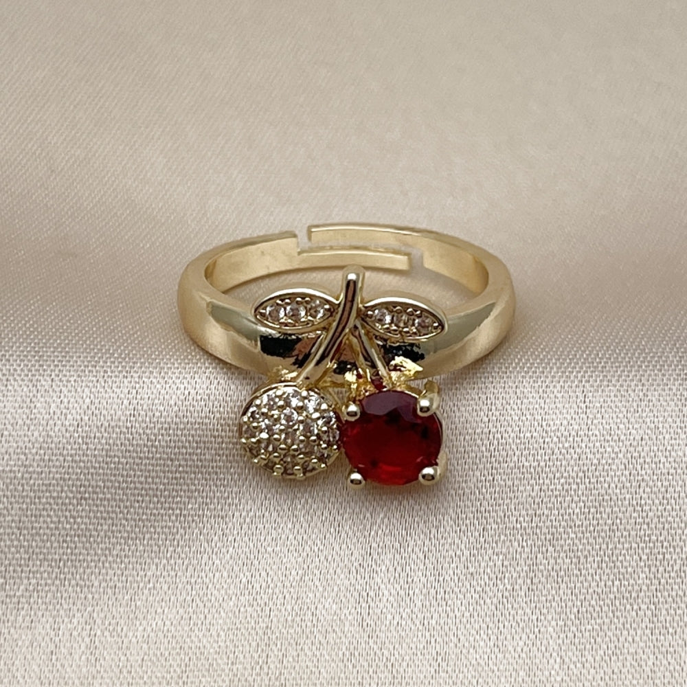 Oro Laminado Multi Stone Ring, Gold Filled Style Cherry Design, with Garnet Cubic Zirconia and White Micro Pave, Polished, Golden Finish