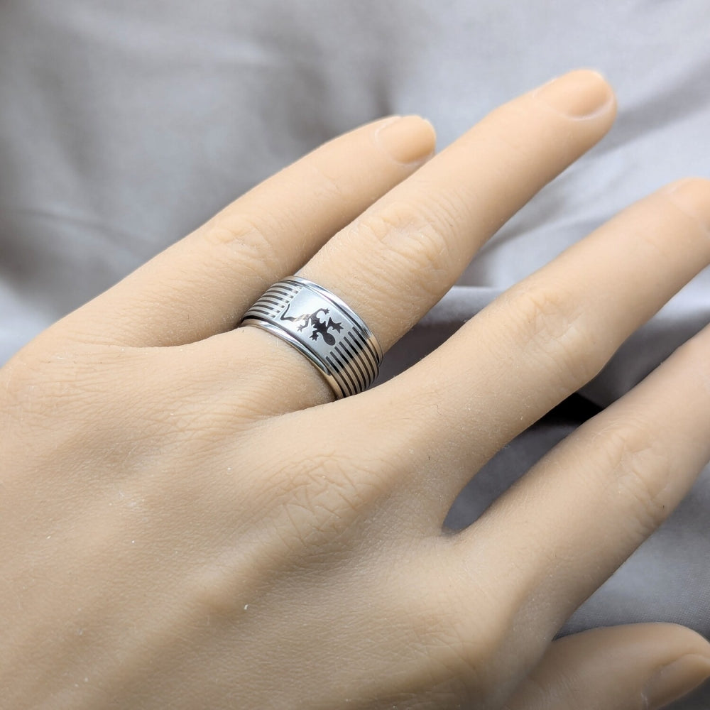 Stainless Steel Mens Ring, Lizard and Dragon-Fly Design, Polished, Steel Finish