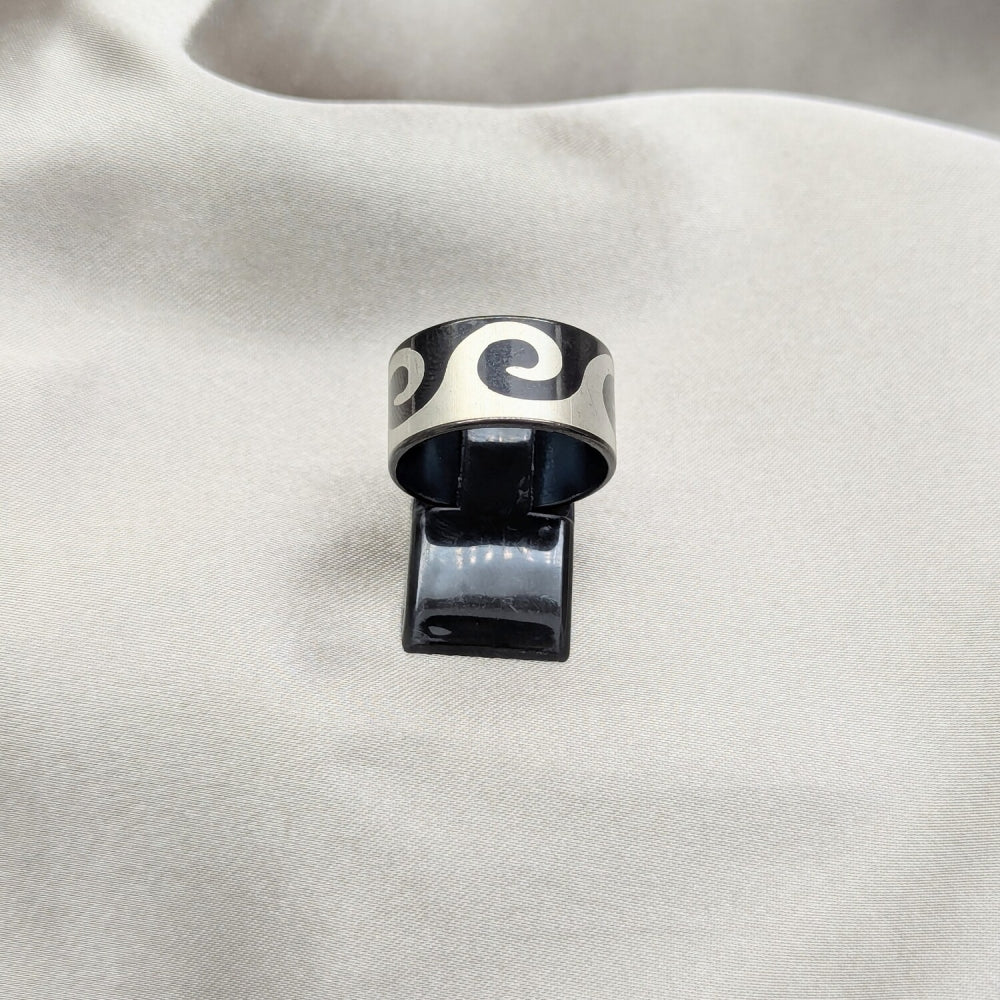 Stainless Steel Mens Ring, Polished, Black Rhodium Finish