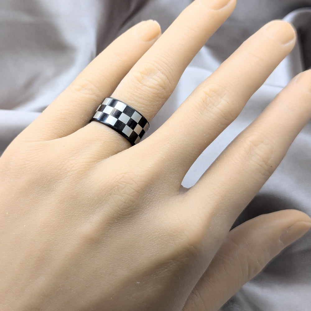 Stainless Steel Mens Ring, Polished, Black Rhodium Finish