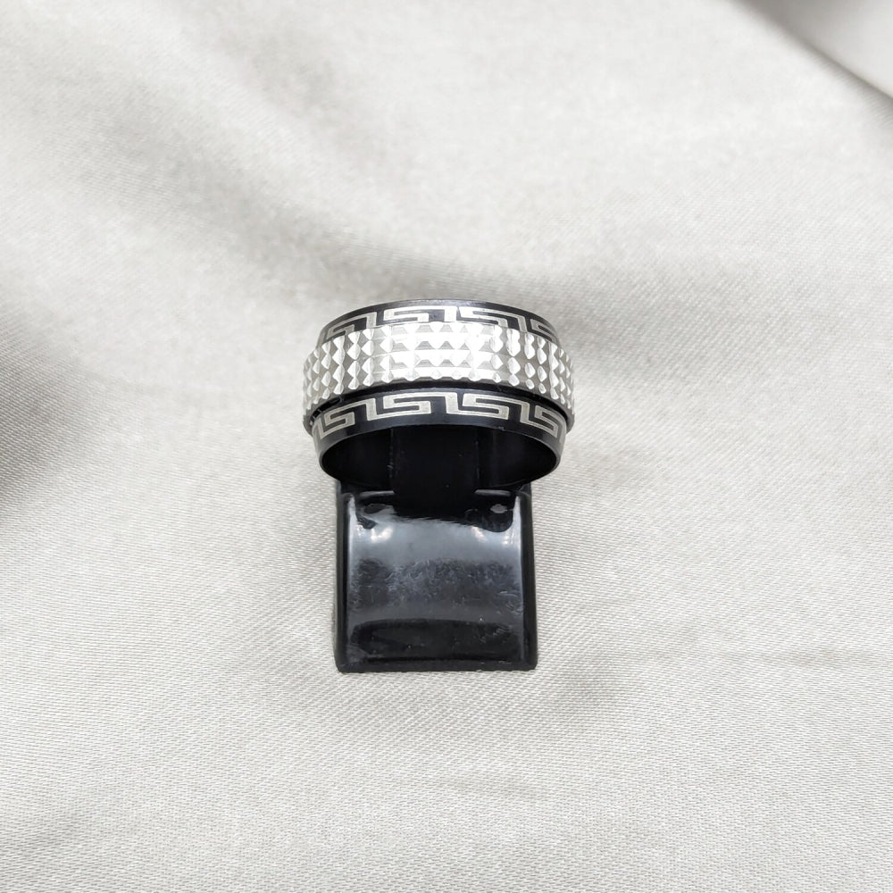 Stainless Steel Mens Ring, Double Design, Polished, Black Rhodium Finish