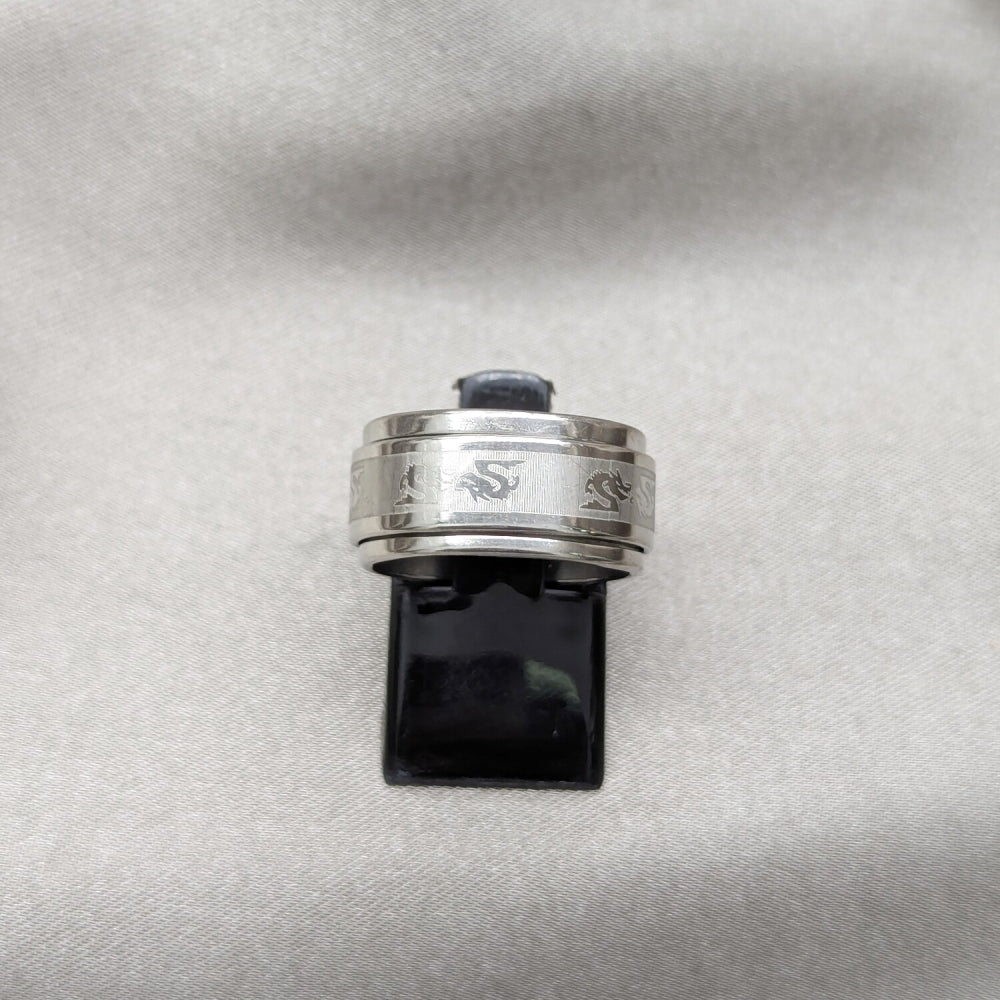 Stainless Steel Mens Ring, Black Polished, Rhodium Finish