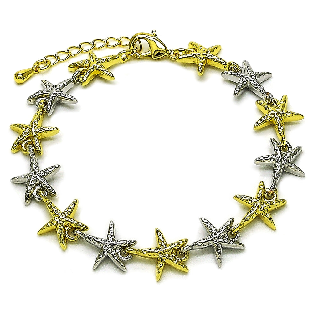 Oro Laminado Tennis Bracelet, Gold Filled Style Star Design, Diamond Cutting Finish, Two Tone