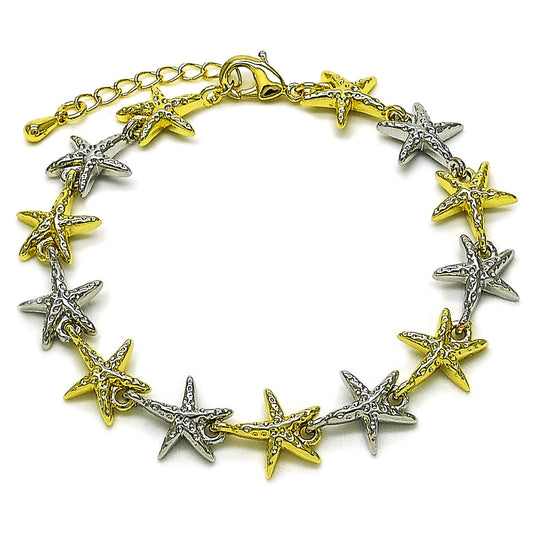 Oro Laminado Tennis Bracelet, Gold Filled Style Star Design, Diamond Cutting Finish, Two Tone