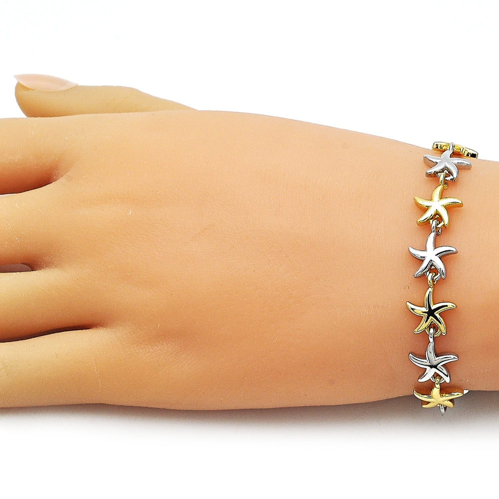Oro Laminado Tennis Bracelet, Gold Filled Style Star Design, Polished, Two Tone