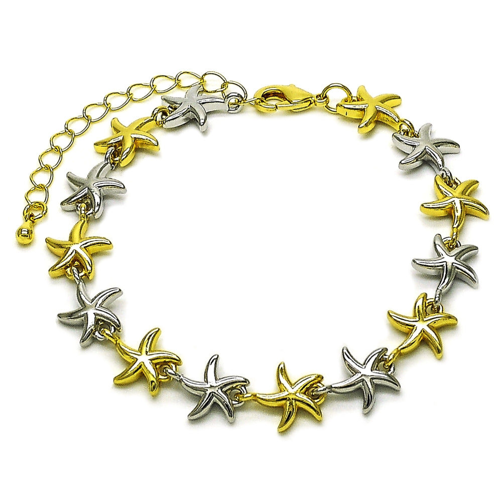 Oro Laminado Tennis Bracelet, Gold Filled Style Star Design, Polished, Two Tone